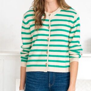 Current Air Green and Cream Striped Cardigan